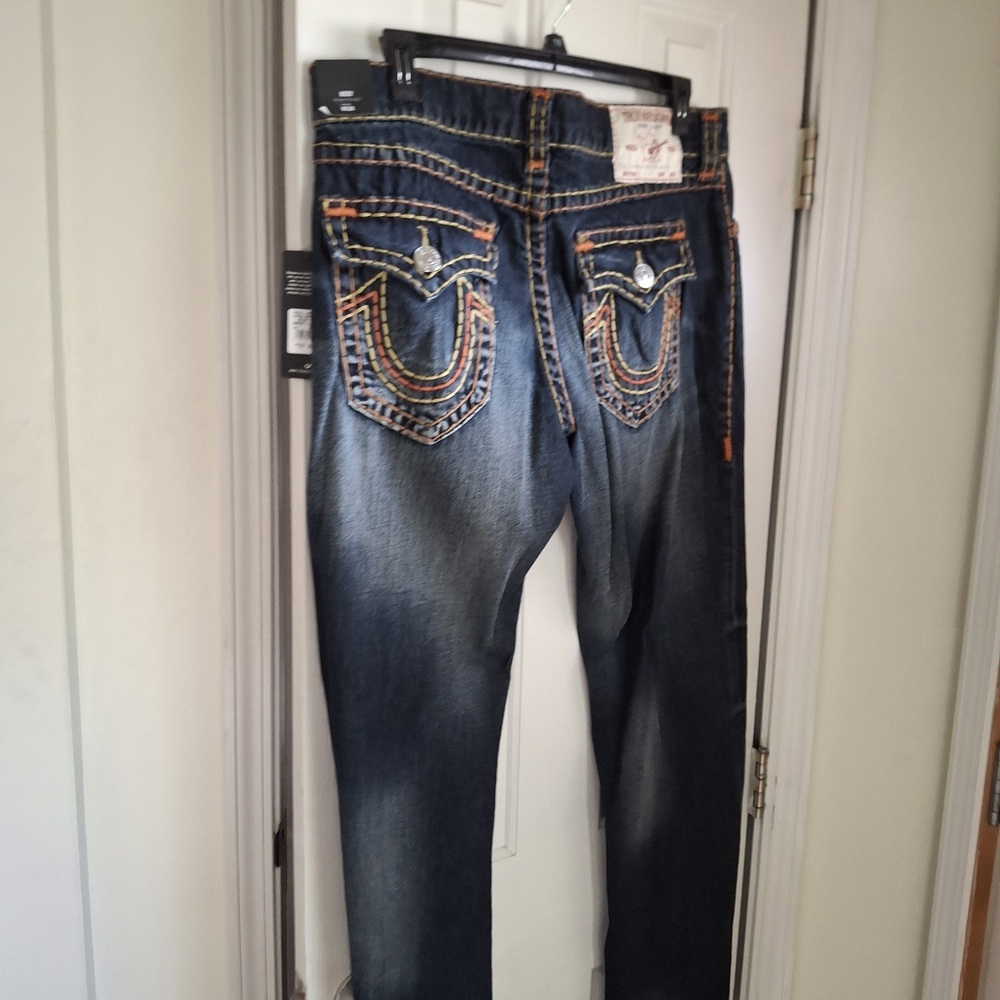 True Religion Dark Blue Jeans with Orange Accents